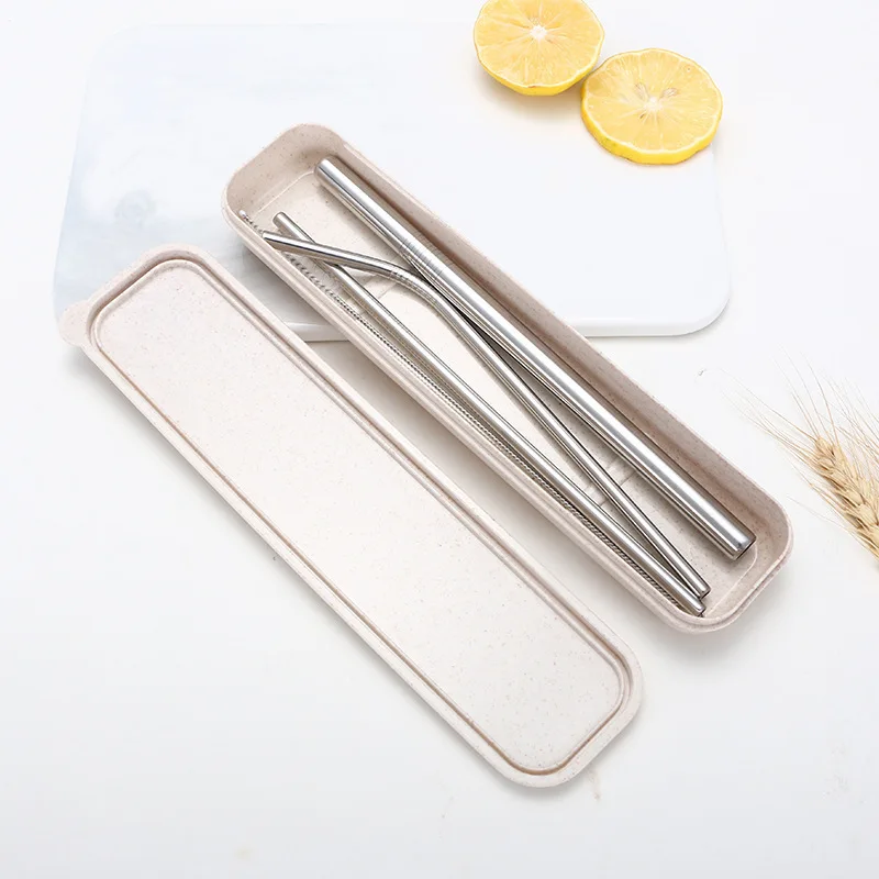 

5pcs Stainless Steel Drinking Straight Bent Party Coffee Favor Kitchen Family Restaurant Cup Bar Tool Events With Brush And Box