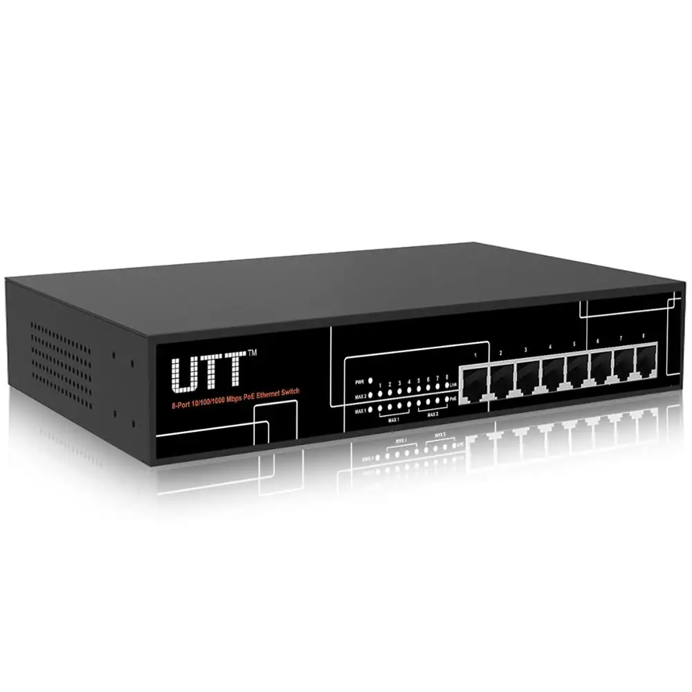 UTT S1080GP 8 портов неуправляемый Гигабитный PoE коммутатор Портов 150 Вт 802.3af/at идеально