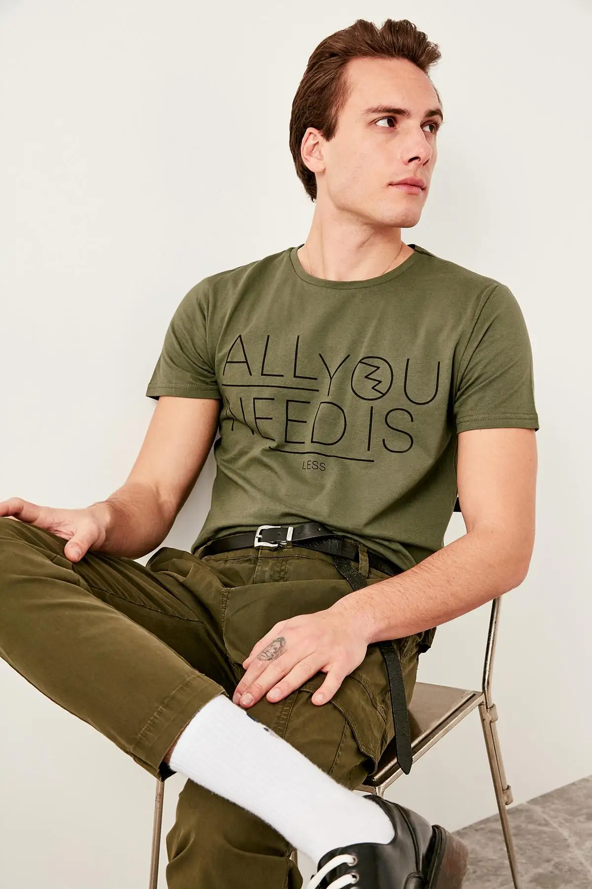TRENDYOL человек хаки мужские Slim Fit Печатных велосипед шеи Футболка TMNSS19BO0036|Футболки|