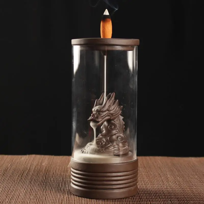 

Hourglass Dragon Backflow Incense Holder Glass Smoke Waterfall Incense Burner Holder Ceramic Aromatherapy Furnace Home Decor