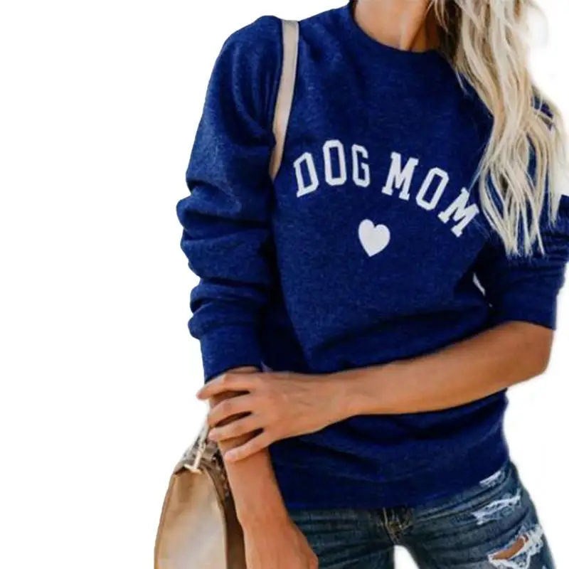 Dog Mom Women Plus Velvet Fashionable Long Sleeve Casual Sweatshirt Printing Heart-Shaped Print Kawaii Clothing | Женская одежда