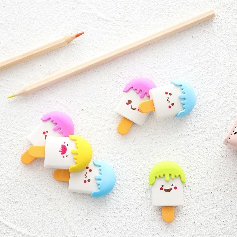 

1PCS New Lovely Smiley Popsicle Pencil Eraser Stationery School Rubbers Office Supplies Student Rewarding