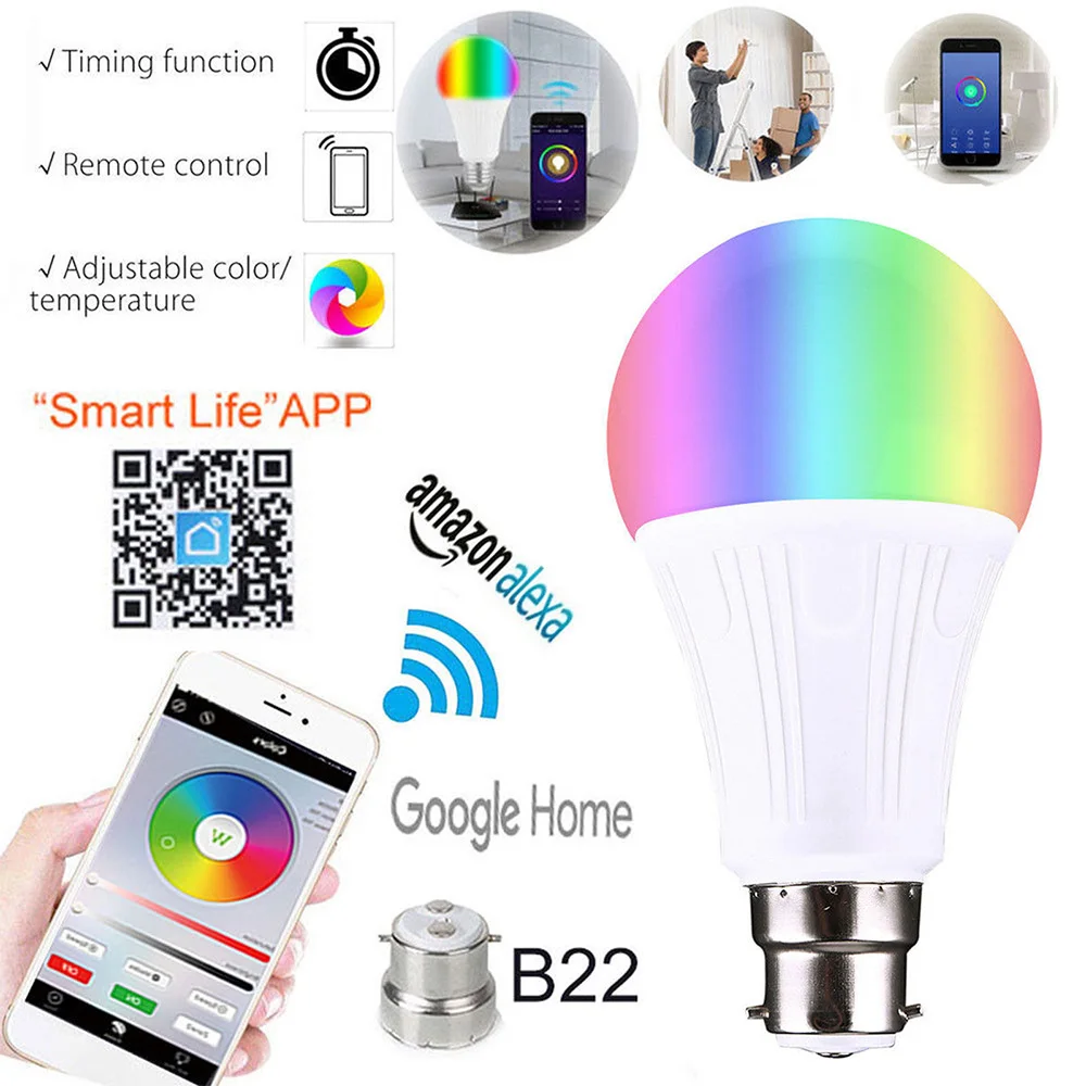 

WiFi Smart LED Lights Bulb Lamps B22 E27 7W Phone Remote Voice Control Magic RGB Wake-up Lights Work with Alexa Google Home