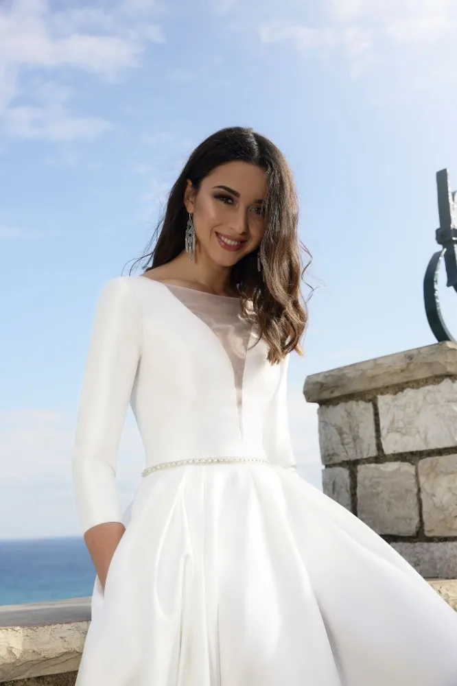 Винтажное платье Vivian's Bridal 2018 мягкое сатиновое с карманами сексуальное длинное
