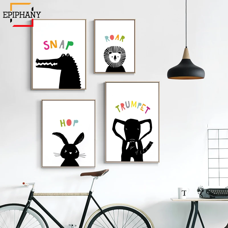 Woodland Nursery Decor Canvas Painting Baby Animal Bunny Elephant Duck Lion Posters and Prints Kids Bedroom Wall Art Pictuers | Дом и сад