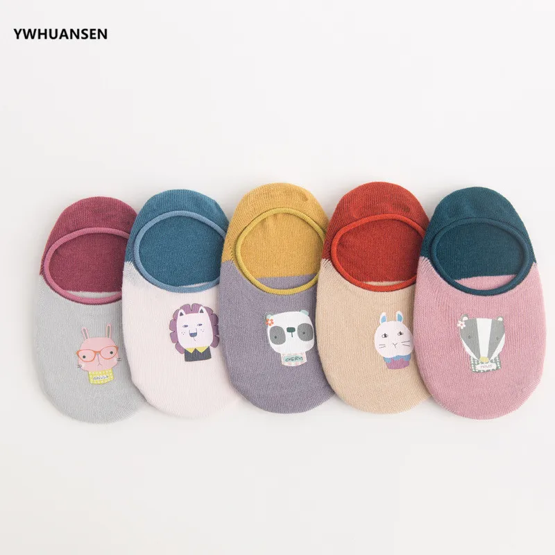 5 пар/лот детские носки лодки с принтом животных невидимки из хлопка унисекс