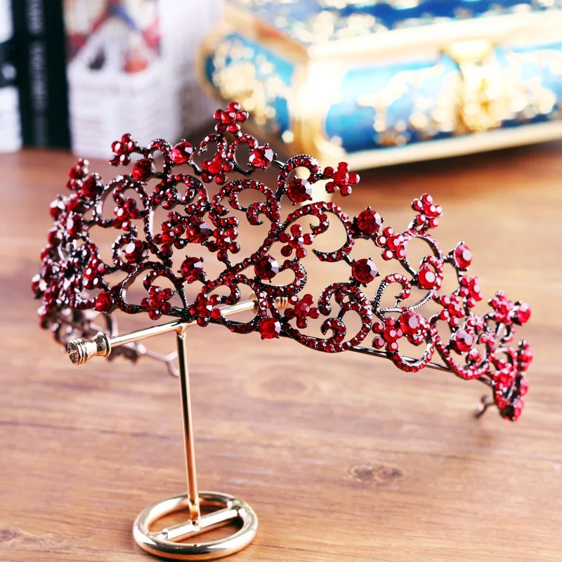 Red Crystal Tiara Crown Baroque Retro Princess Coronet Headband Hair Accessories Evening Party Women Headpiece Jewellery Costume | Украшения