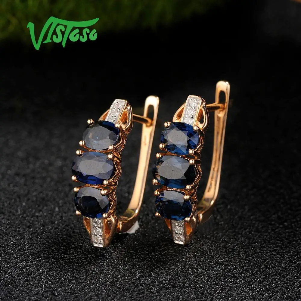 VISTOSO золотые серьги для женщин 14K 585 розовое золото сверкающий синий сапфир