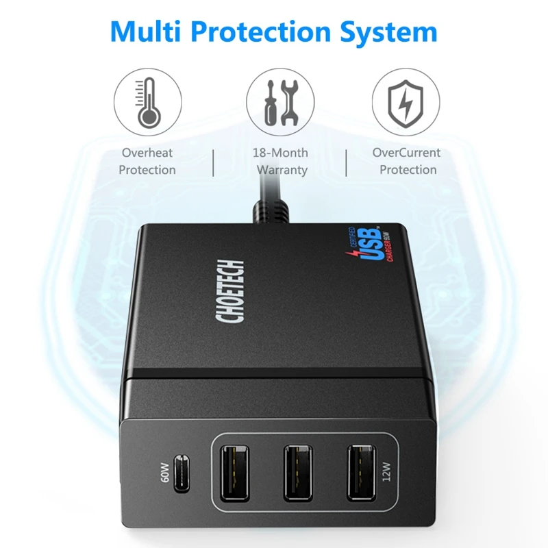 Choetech 72 Вт 4 порта Usb Type C настольная зарядная станция с доставкой питания для Iphone X 8