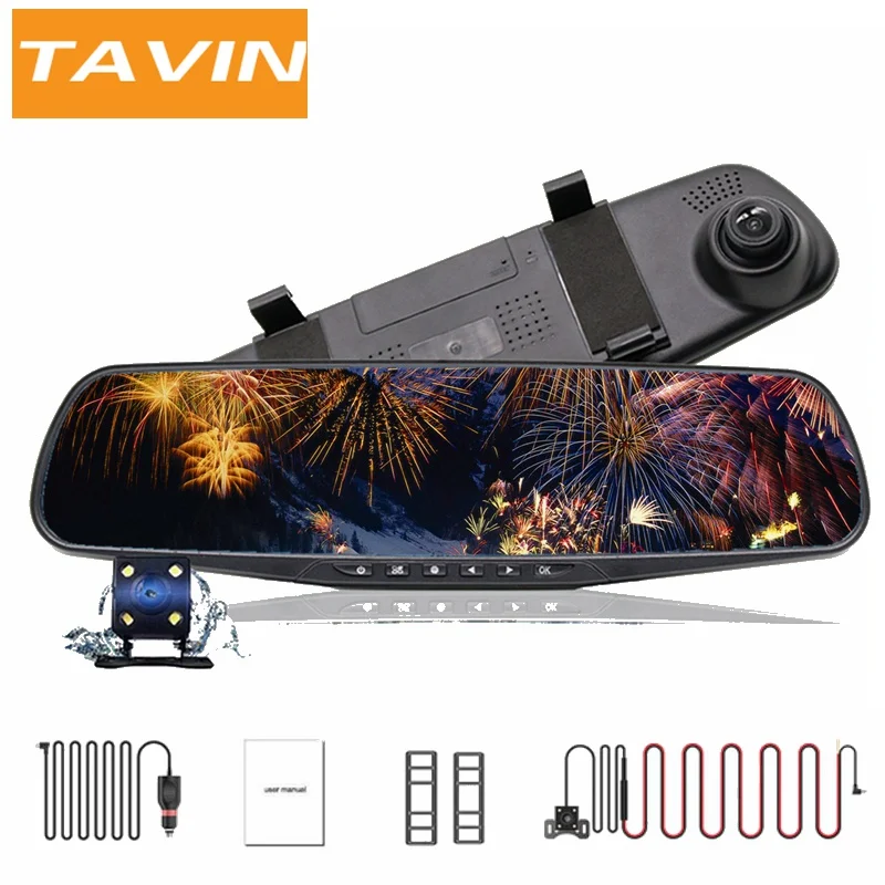 TAVIN Автомобильный видеорегистратор Full HD 1080P Dash cam 4 3 дюймов автомобиля зеркало