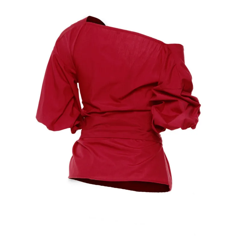 Рубашка женская с длинным рукавом открытым плечом треугольным вырезом и