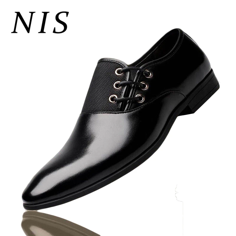 

NIS Large Size Men Dress Shoes Oxford Shoes For Men Lace-Up Business PU Leather Shoe Formal Pointed Toe Men Flats Size 39-48 New