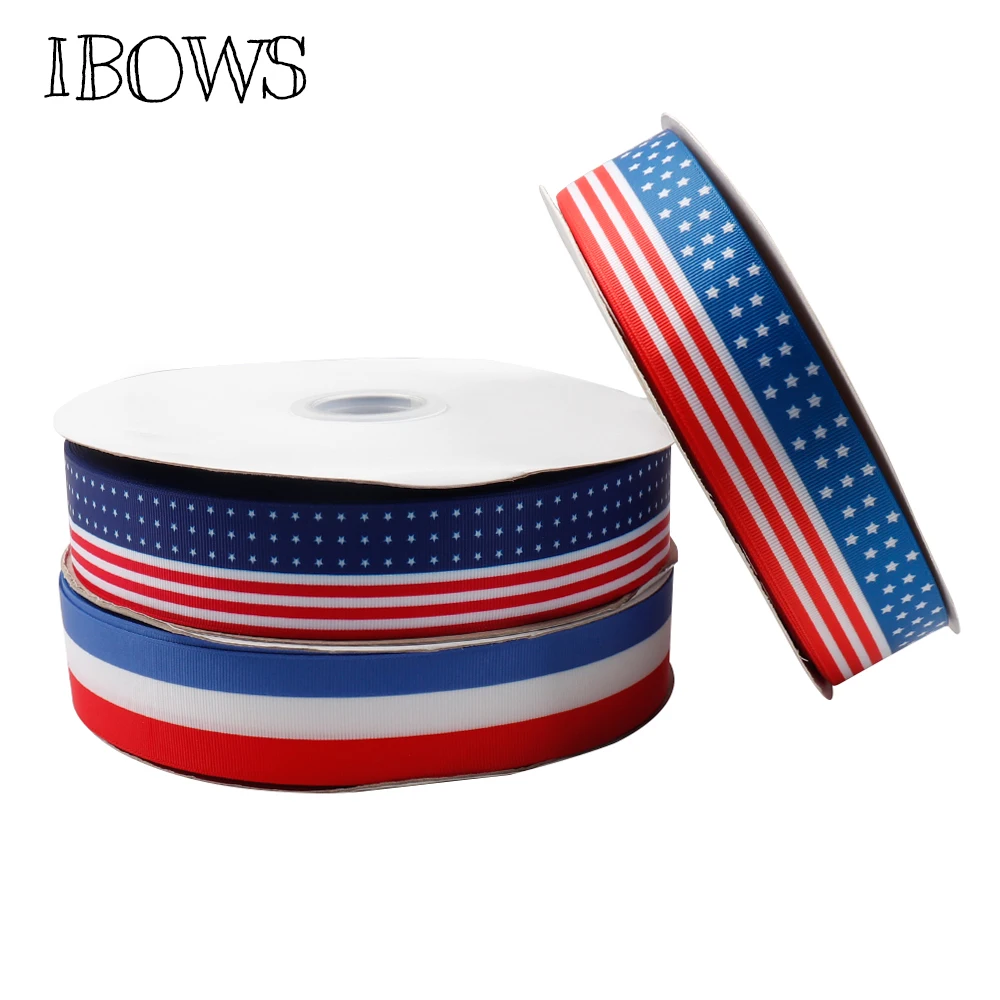 

IBOWS 5yards 38mm Grosgrian Ribbon Flag Thermal Transfer Printed Ribbon DIY Hair Bow Accessories Festival Party Decorative Tape