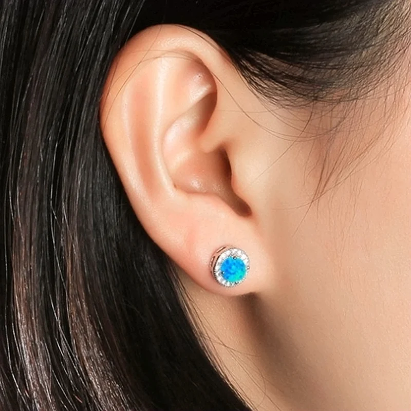 HOT!! AiMolies Oval 5*5mm Blue Opal Sterling Silver Stud Earrings QE0073 | Украшения и аксессуары