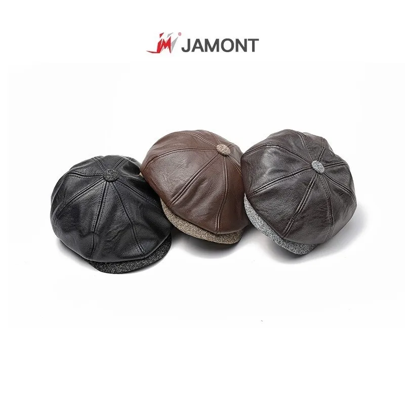 Мужские Восьмиугольные шапки JAMONT теплые фетровые из искусственной кожи с