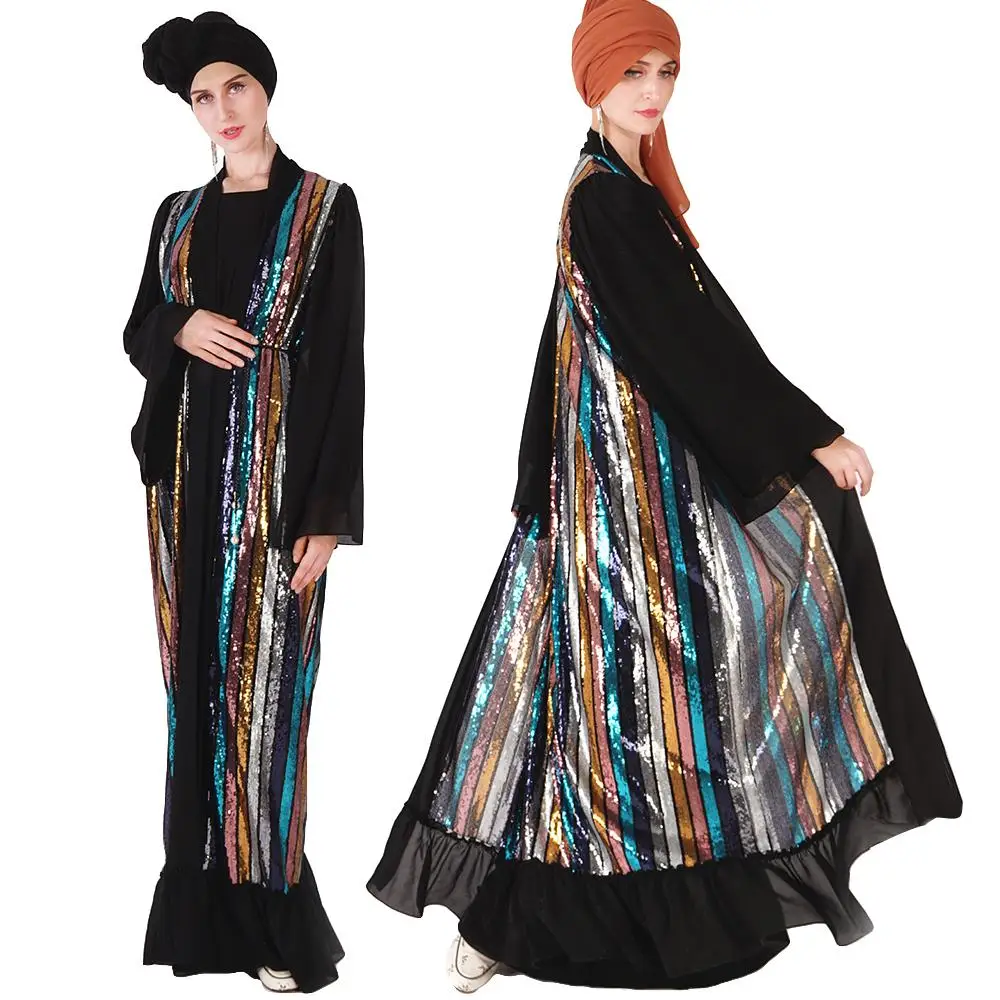 Длинное платье с блестками Abaya для мусульманской женщины блестящий кардиган
