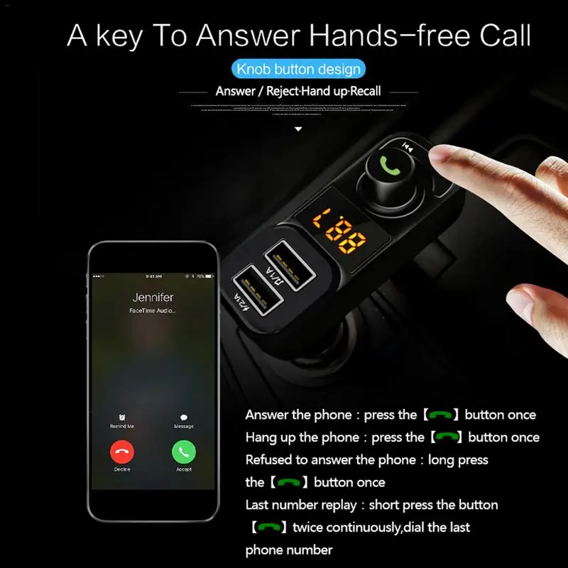 1Pcs Bluetooth Car Kit FM Transmitter MP3 Player Neutral Handsf Modulator Support Hands-free Calls | Автомобили и мотоциклы