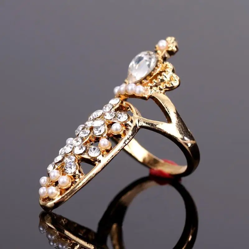 Crystal Finger Nail Art Ring Nails Decoration Crown Rhinestone Jewelry Fake Special Gift | Красота и здоровье