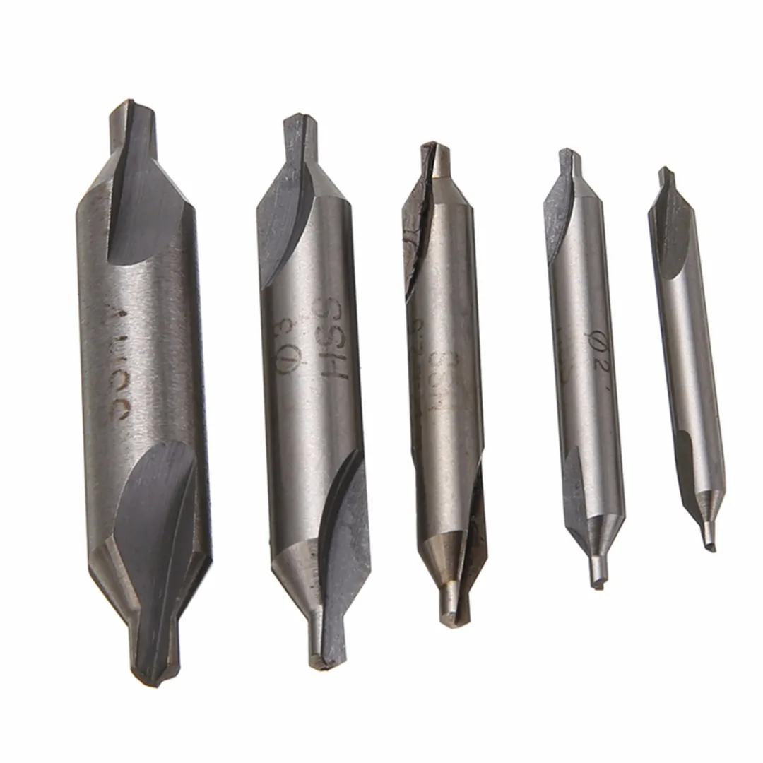 

5pcs HSS Combined Center Drills Set 60 Degree Countersink Tool Kit 1.5mm 2.0mm 2.5mm 3mm 4mm