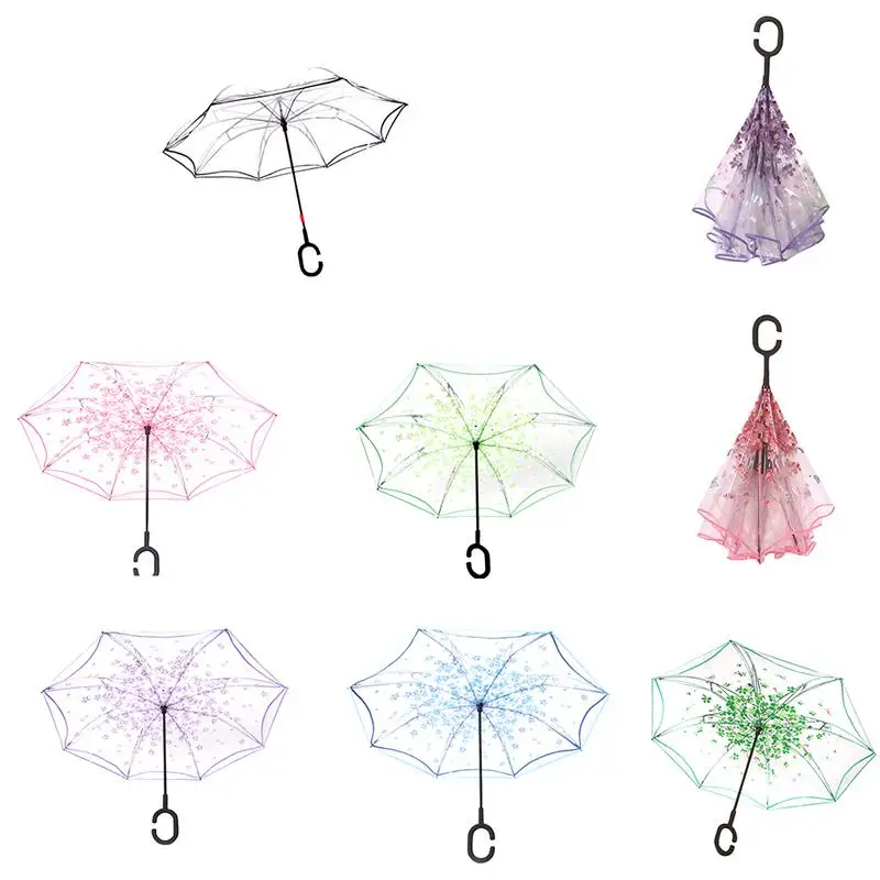 

Automatic Transparent Reverse Umbrella Double-layer C Type no Holding Reverse Umbrella Creative Manual Reverse Folding Umbrella