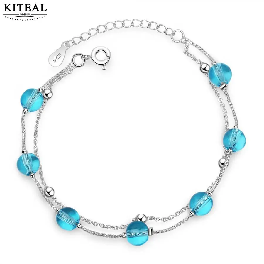 KITEAL Горячая продажа золотой цвет леди браслеты синие Кристальные бусины