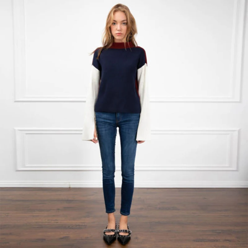 

2018 Brand New Fashion Top Women Winter High Neck Patchwork Sweater Ladies Knit Pullover Jumper Tops Blouse Sweaters