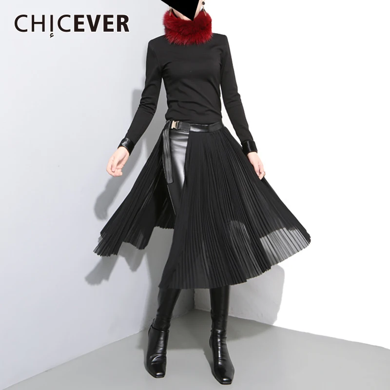 Женская плиссированная юбка CHICEVER черная Свободная шифоновая миди с