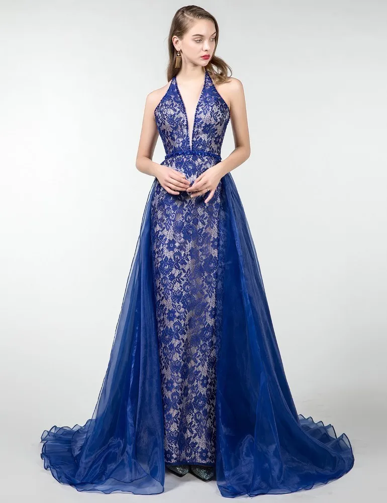 Женское вечернее платье Vivian's Bridal со съемным шлейфом с открытой спинкой и