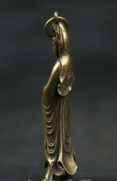 Маленький Curio Chinses Fengshui бронза буддизм Kwan yin Guan Yin подвеска|Статуи и скульптуры| |
