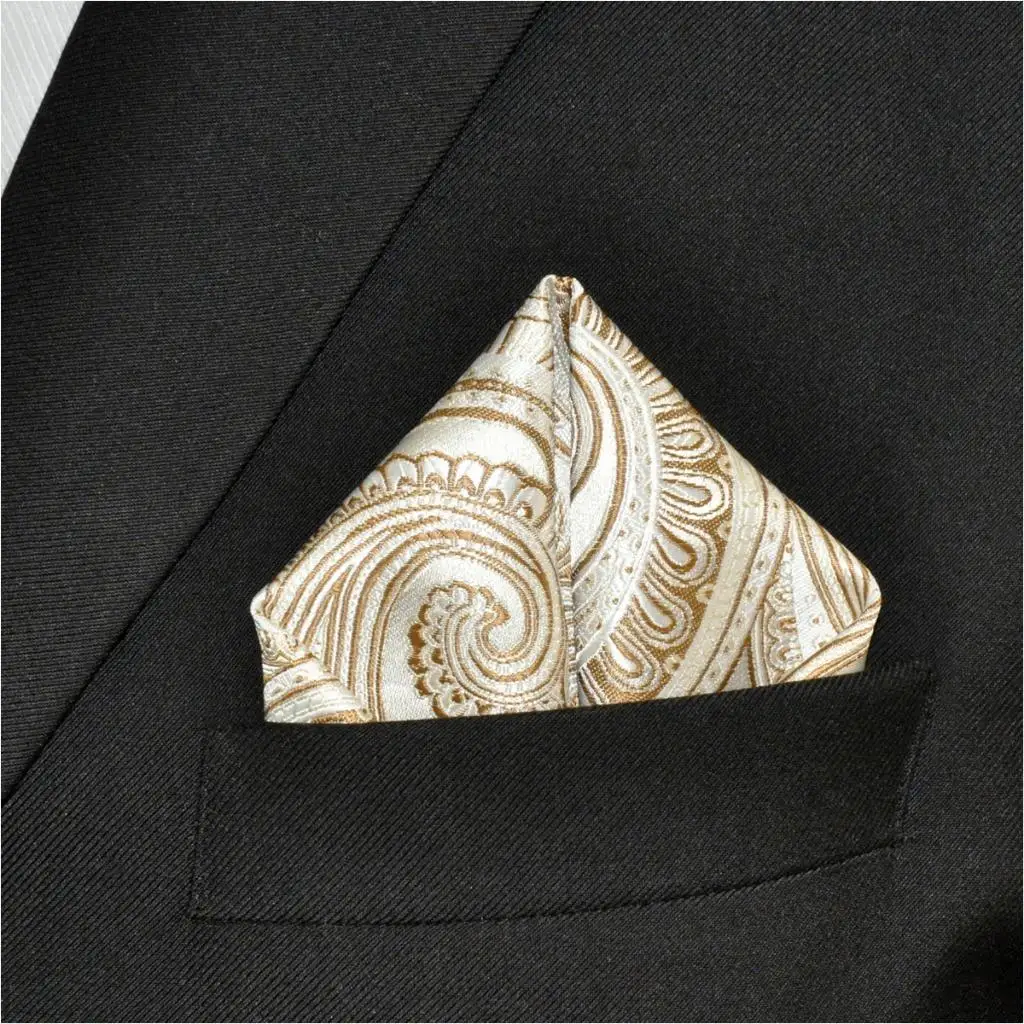 AH06 новый мужской карманный квадратный кремовый Пейсли Шелковый Hanky классический