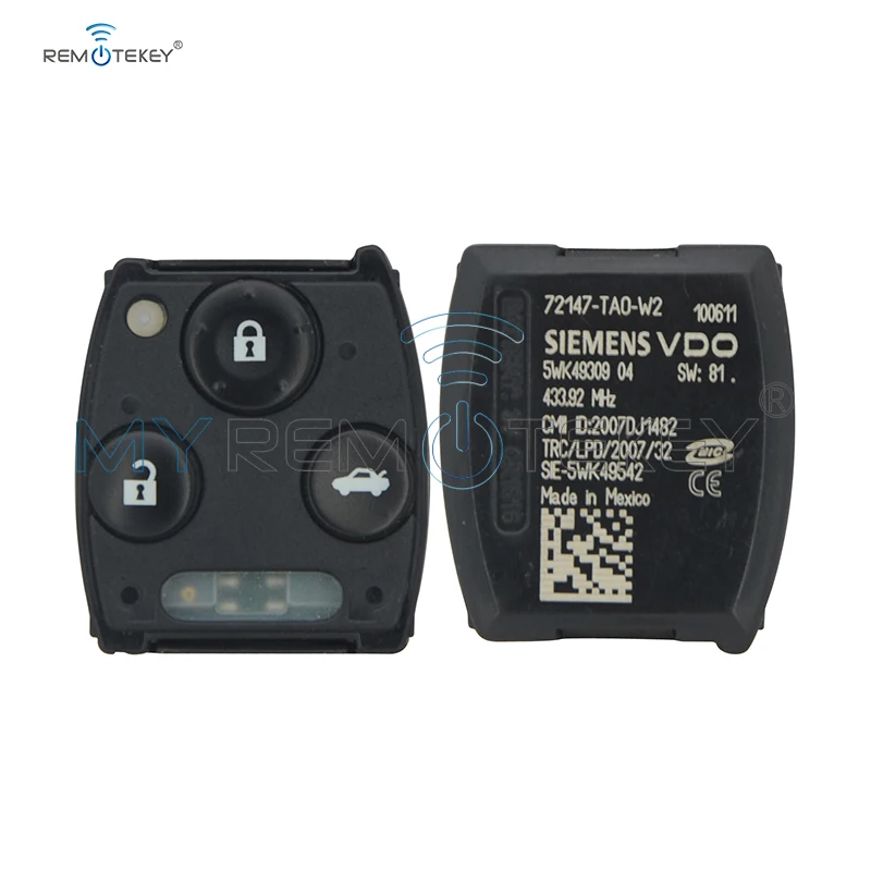 Remtekey VDO 72147-TAO-W2 remote sender for Honda Accord 3 button 433.92Mhz 2008 2009 2010 | Автомобили и мотоциклы