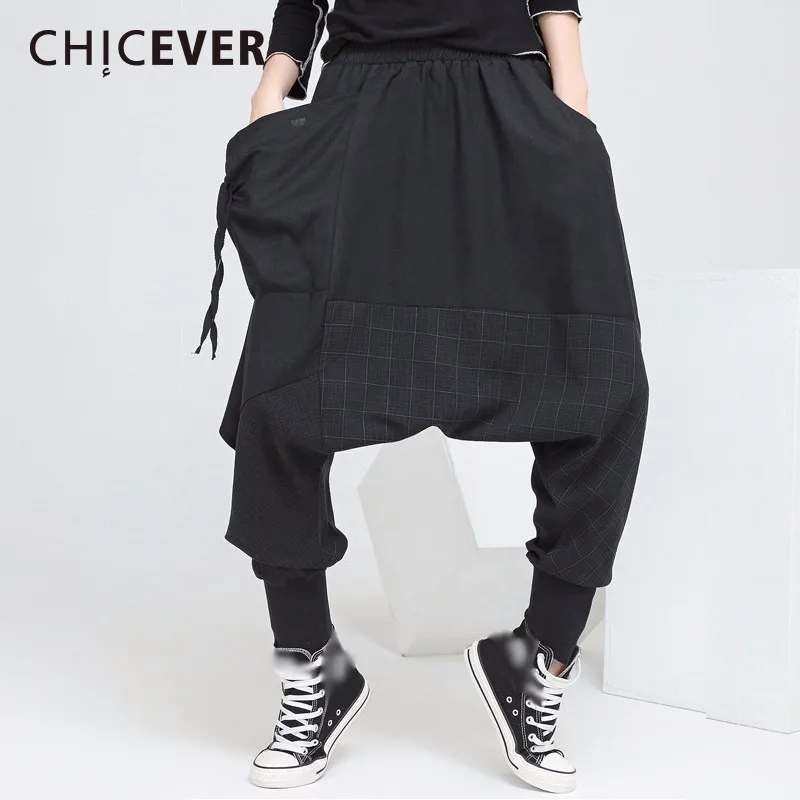 Брюки султанки CHICEVER женские в стиле пэчворк весенние черные эластичные