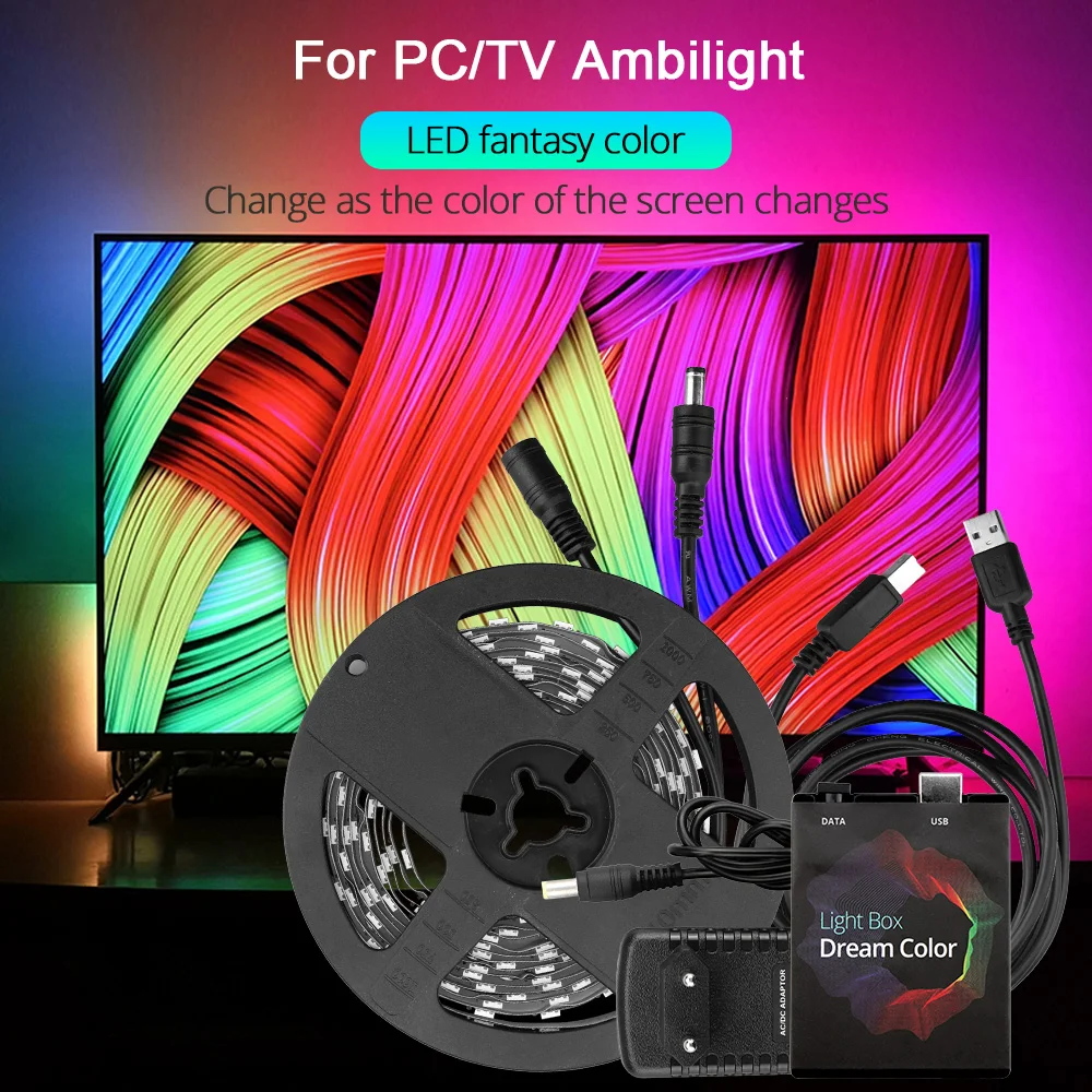 DC 5 В WS2812b USB Светодиодная лента светильник 5050 RGB Мечта Цвет Ambi для HD ТВ Настольный