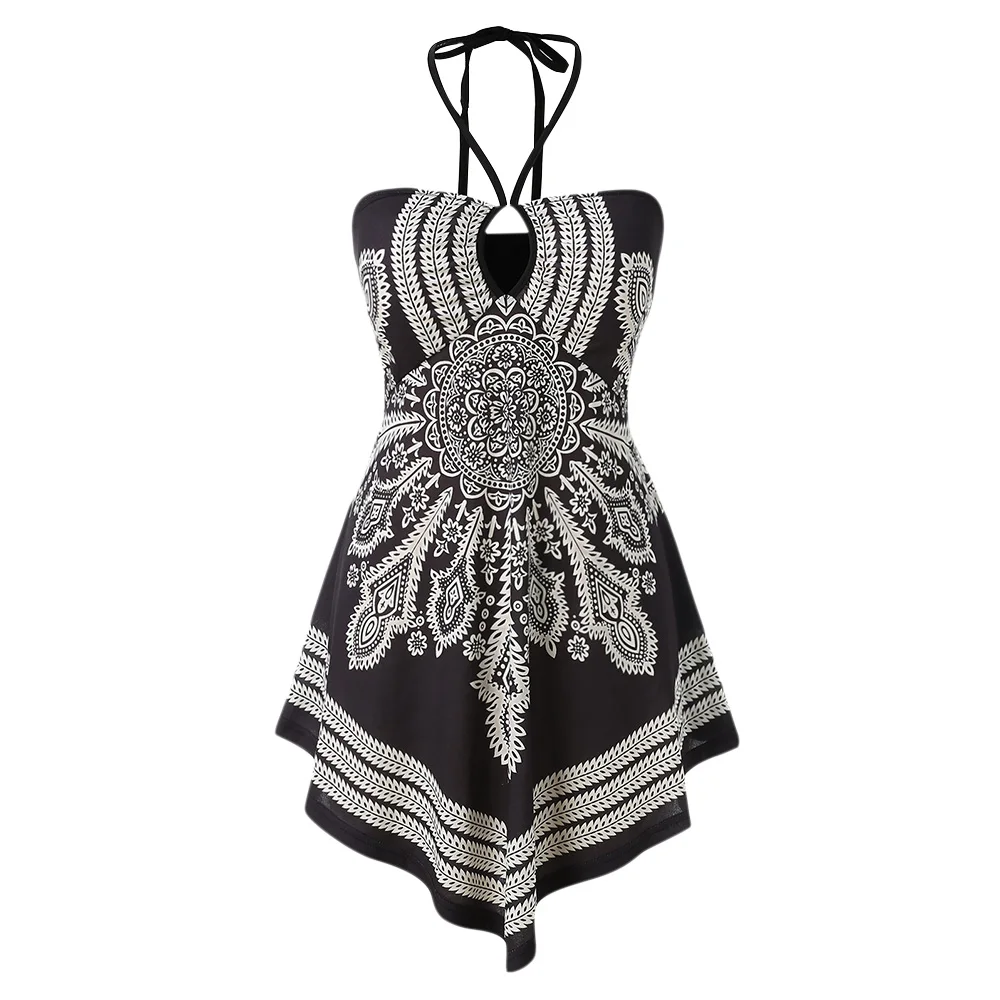 ROSEGAL Секси Ками Спинки Плюс Размер Женские Топы Печати Холтер Ретро Топ Горячая Уличная Одежда Майка Тема