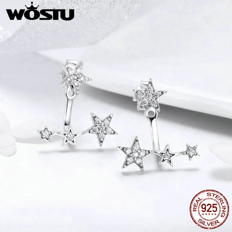 Женские блестящие серьги гвоздики WOSTU Серебристые с 925 пробы и фианитами изящные