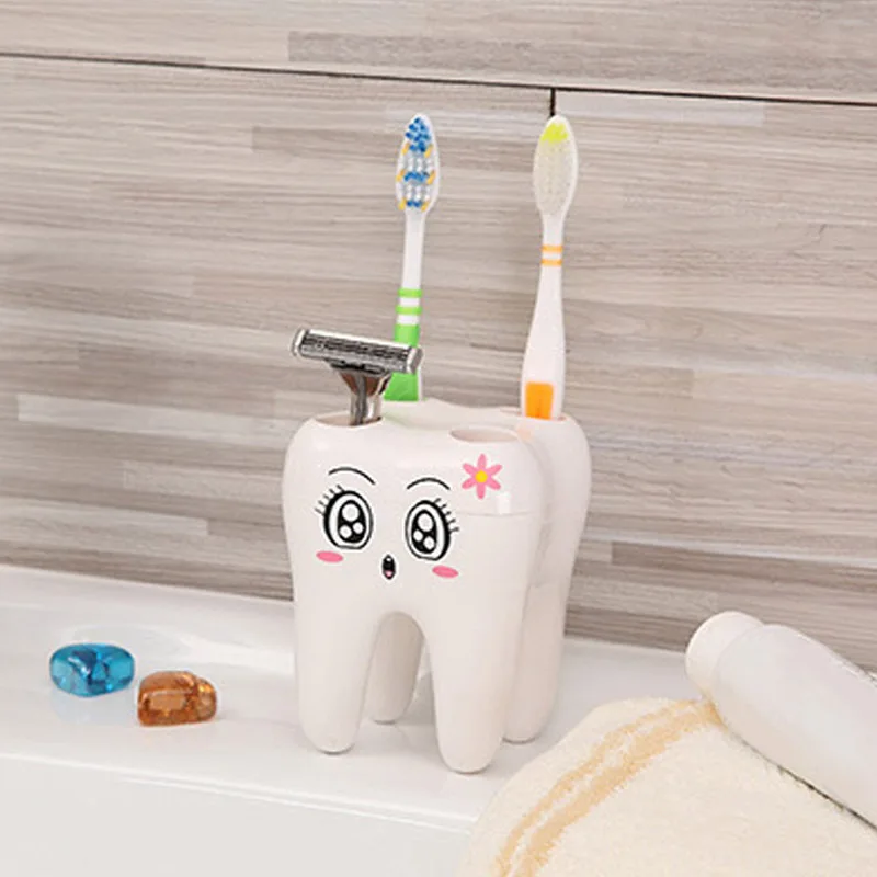 Storage Holder Brush Rack Cartoon Teeth Shape Bathroom Suppies 4 Holes Shaving Toothbrush Stand | Дом и сад