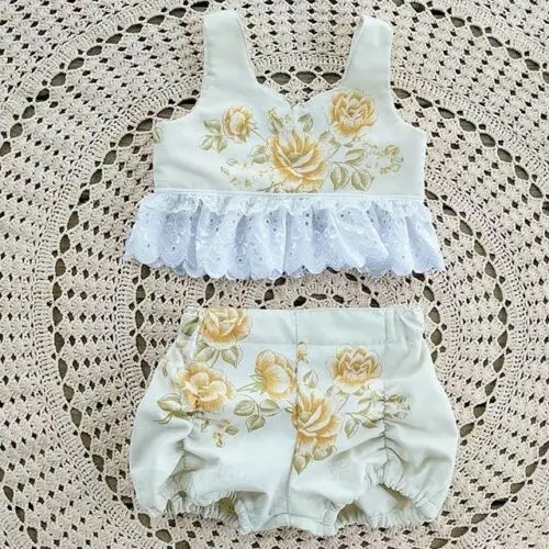 Детский топ с рюшами и цветочным принтом для маленьких девочек футболка + штаны