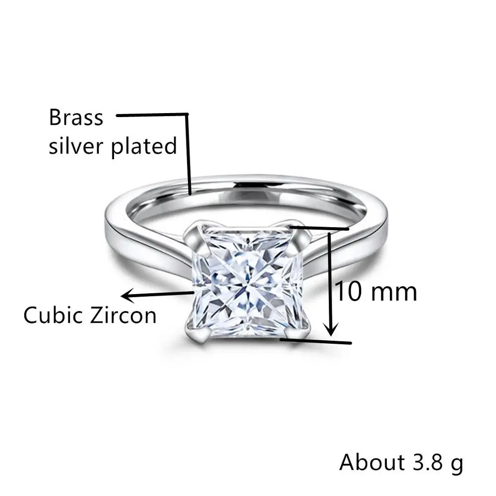 

Huitan Classic Engagement Ring with Square Cutting CZ Prong Setting Female Jewelry Eteanity Wedding Anniversary Rings for Women
