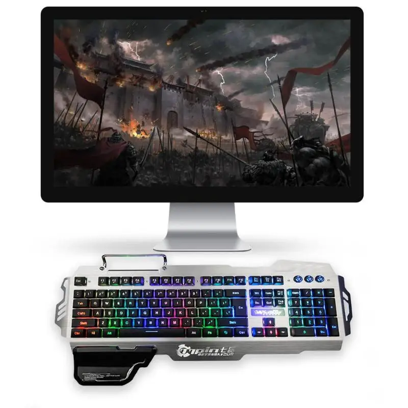 PK 900 USB Проводная игровая клавиатура 104 клавиши RGB с подсветкой подставкой для