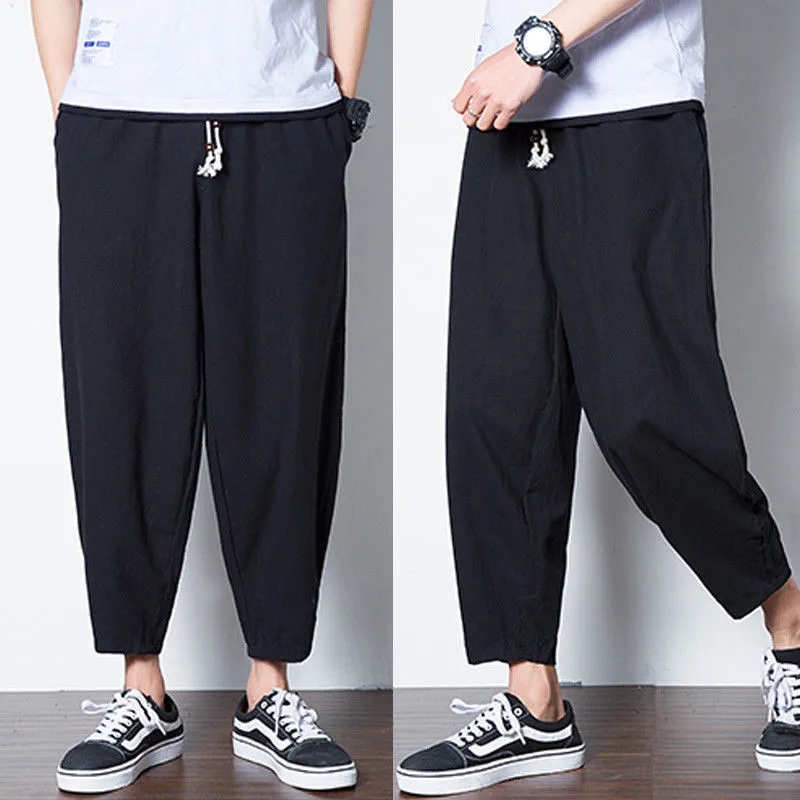 Mens Ankle-Length Loose Baggy Harem Pants Elastic Drawstring Waist Cotton Casual Crop Trousers Fashion Man Streetwear | Мужская одежда