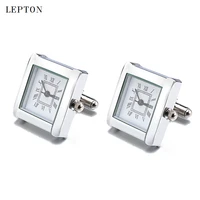 lepton functional watch cufflinks for men square real clock cuff links with battery digital mens watch cufflink relojes gemelos