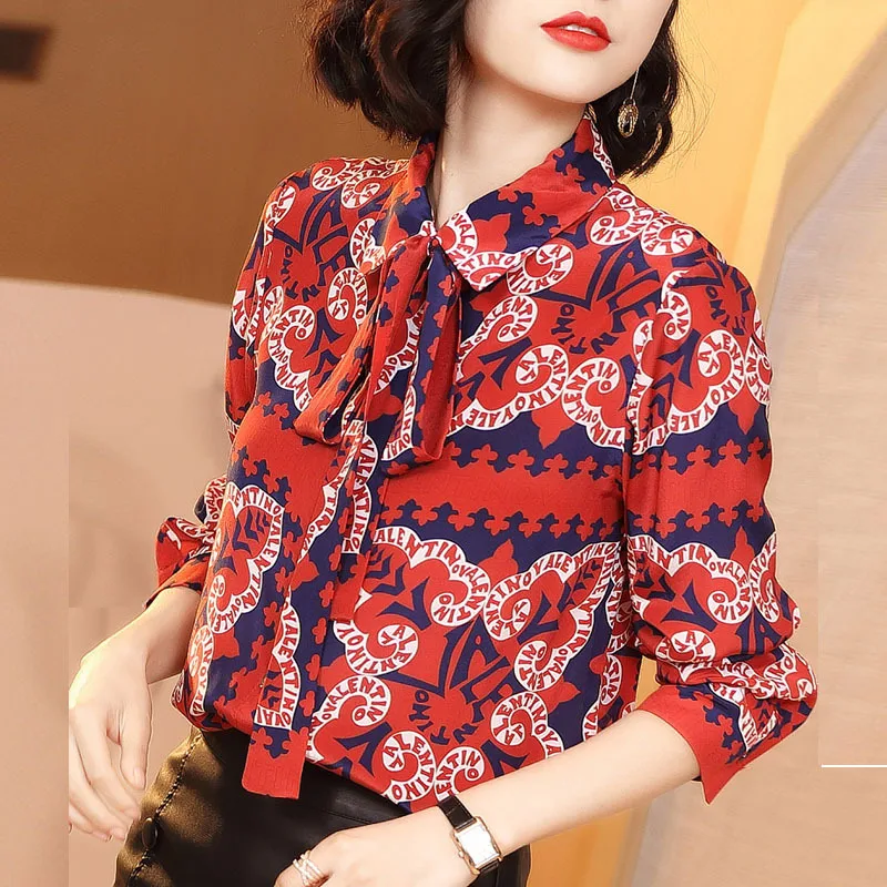 Женская шелковая рубашка с длинным рукавом 2019 новая весенняя одежда отворотом| |