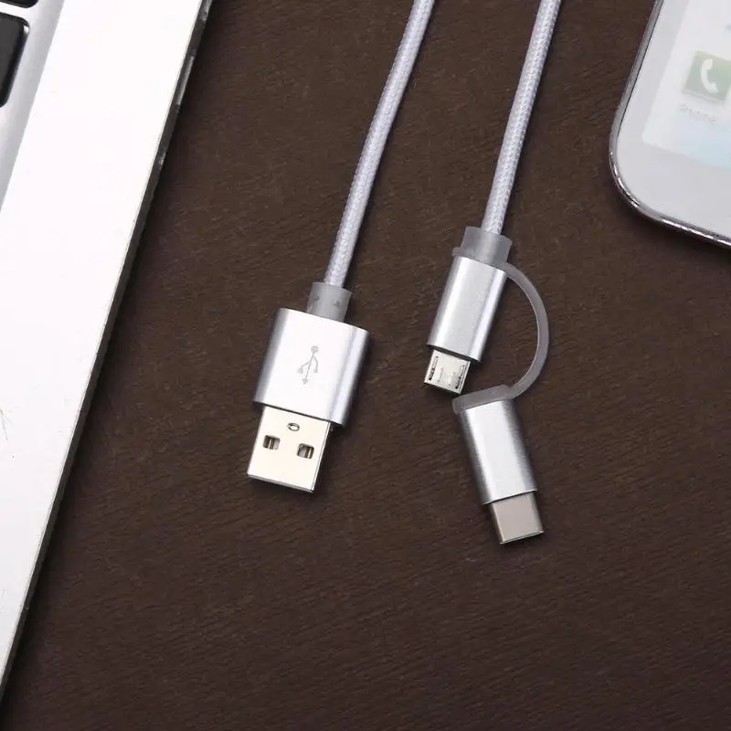 2 в 1 нейлоновый Плетеный Micro USB порт + type-C зарядный кабель для передачи данных |