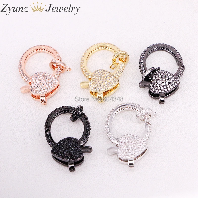 

5PCS ZYZ320-5694 Large Lobster Clasp, Micro Pave CZ Heart Lobster Clasps, CZ Cubic Zirconia, Jewerly Clasps, Findings