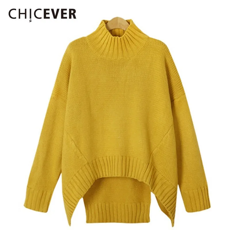 CHICEVER 2019 Spring Women's Sweater Tops Female Half Turtleneck Long Sleeve Loose Asymmetric Hem Sweaters Fashion Sweet Clothes | Женская