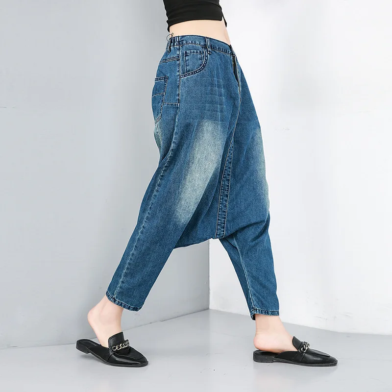 DEAT 2020 New Summer Fashion Women High Waisr Elastic Harent Denim Washed Vintage Jeans Female Loose Pants WF72905L | Женская одежда