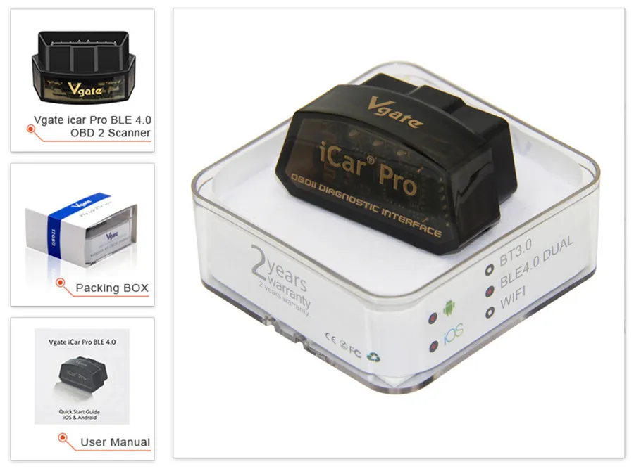 Vgate iCar Pro Bluetooth 4.0 ELM327 OBD2 Car Diagnostic Scanner For Android iOS |