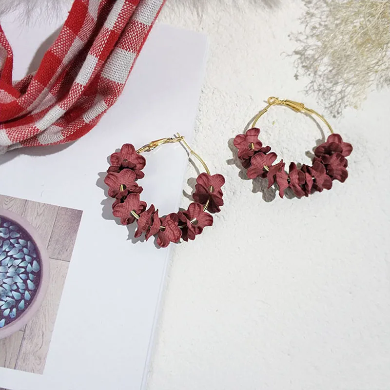 Hot 1Pair Cloth Art Flower Women Circle Earrings Drill Ear Ring Graceful Charming Jewelry Wedding Gift | Украшения и аксессуары