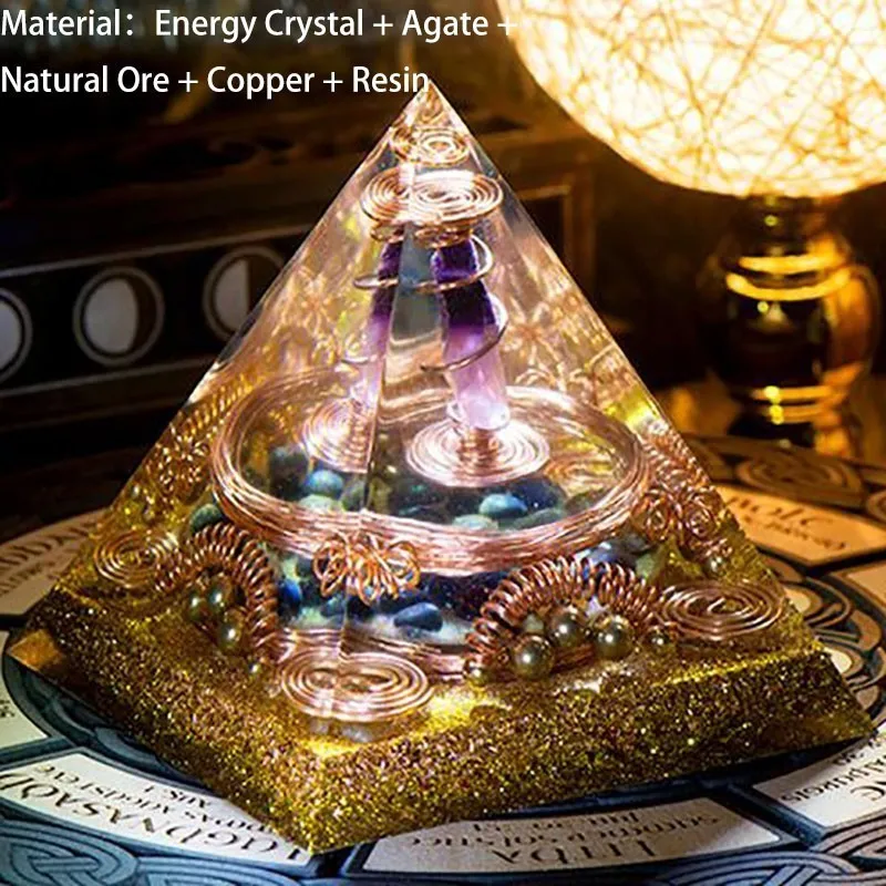 AURA REIKI Orgonite Divination Pyramid Natural Crystal Magnetic Field Converter Exorcise Evil Spirits Pyramid Resin Crafts C0054