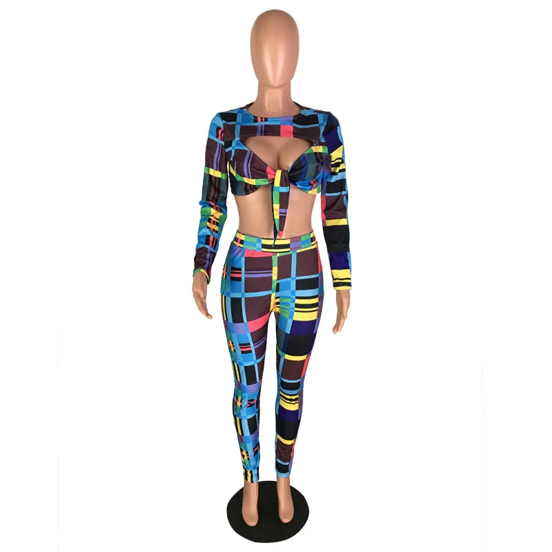 Женский комплект из 2 предметов укороченный топ и брюки в полоску с длинным